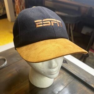 Vintage 1990s ESPN Sports TV Television Network Snapback Baseball Black Hat Cap